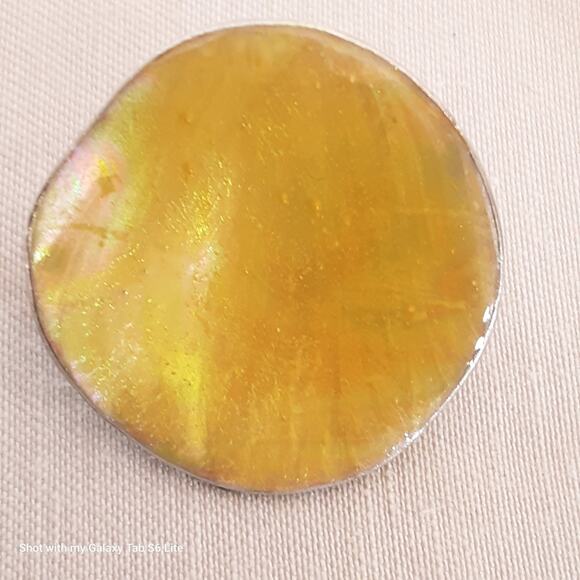 Chicos Disc Earrings Luminescent Yellow Enamel On SIlver Tone Concave Metal - Picture 7 of 8